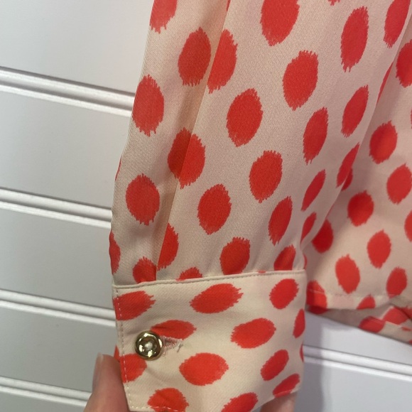 Banana Republic Orange Polka Dot Long Sleeve Button Up Casual Blouse Top XS - Picture 8 of 10